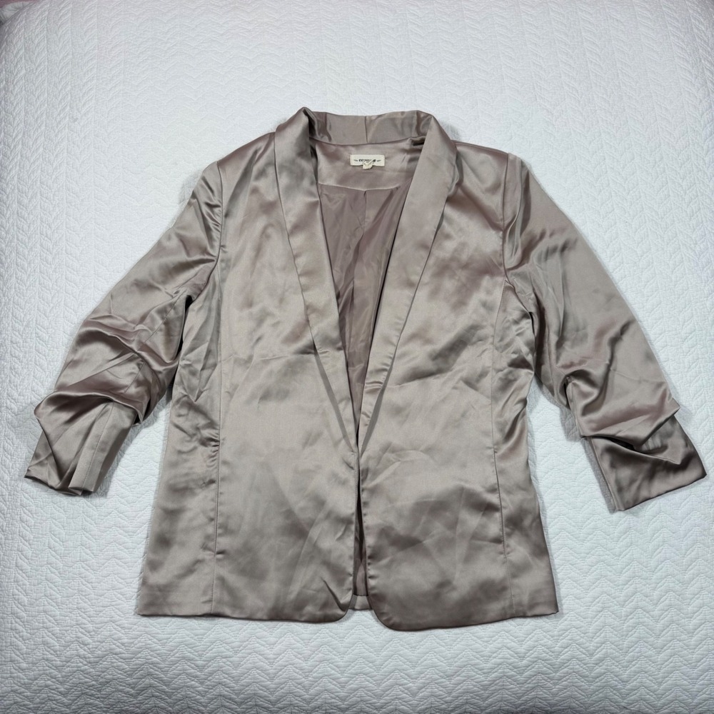 Eesome Satin Women Blazer M Shawl Lapel Ruched Sleeve Champagne Taupe EUC‎